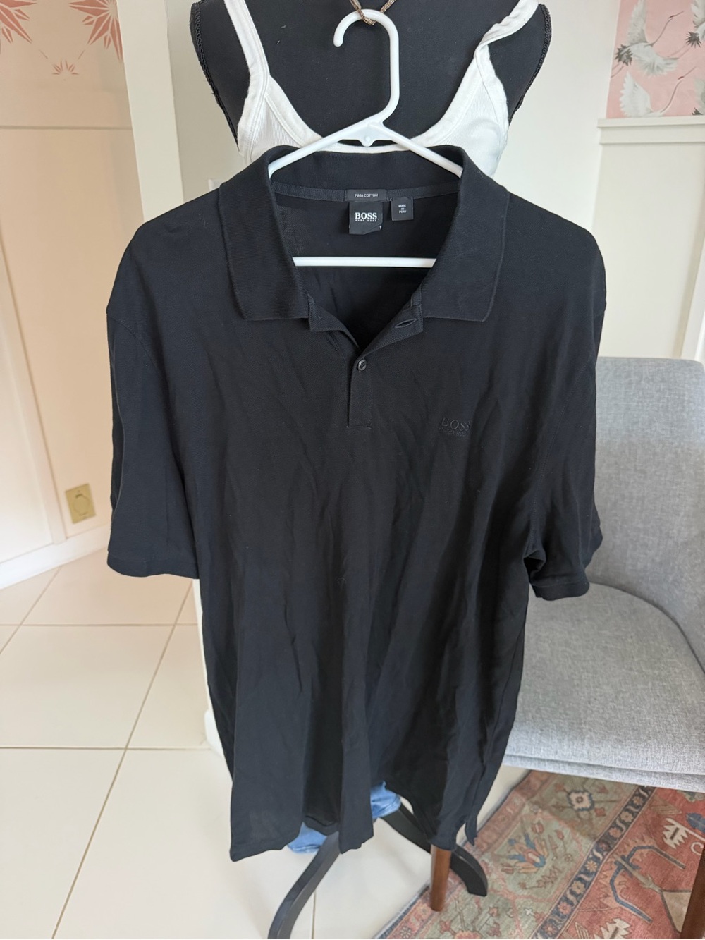 Hugo Boss Mens Pallas Pima Cotton Polo Shirt Black Embroidered Logo Sz 3XL